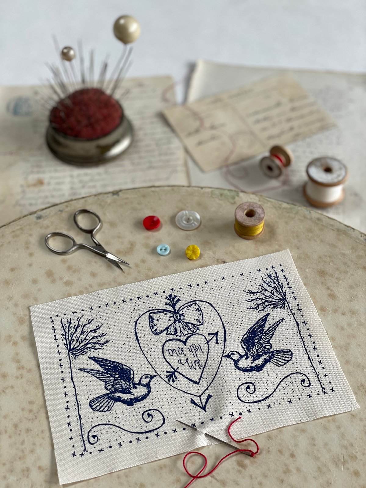 Image of Sacred Heart & Doves Embroidery Template