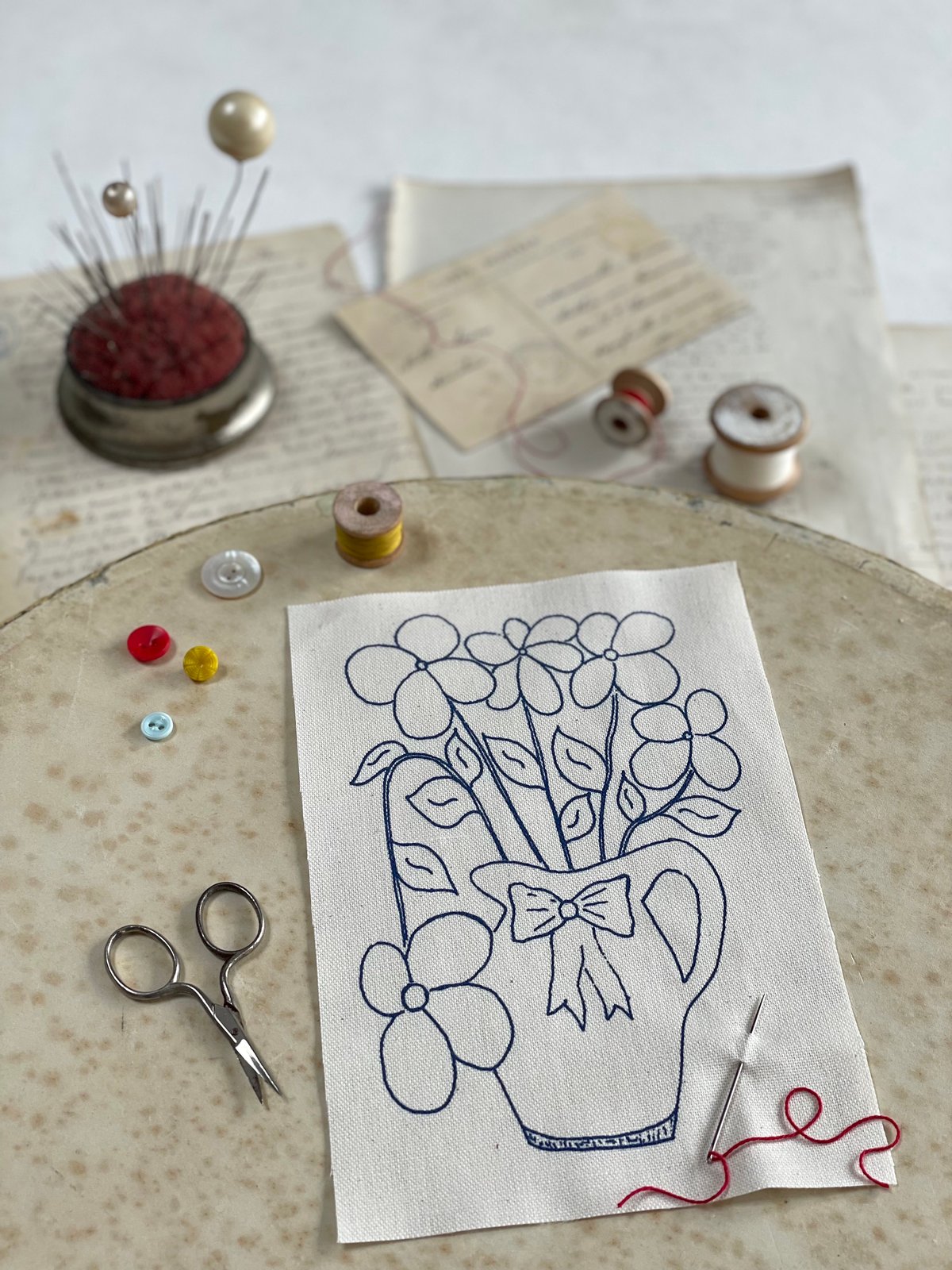 Image of Flowers & Vase Embroidery Template 