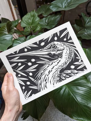 Lino print " Heron"