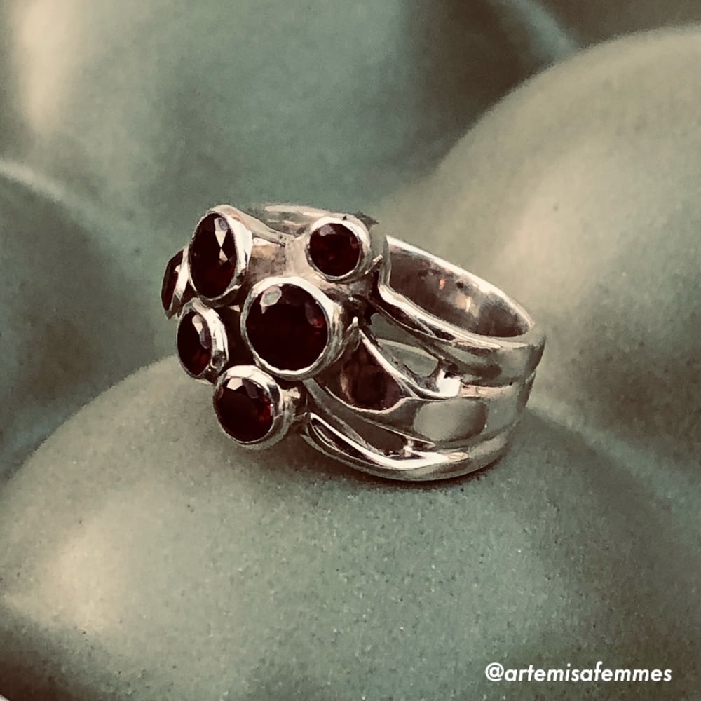 Image of Cassiopeia 6 Faceted Garnet Ring