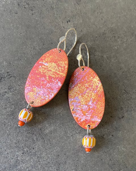 Image of One-Of-A-Kind Monoprint & Sterling Earrings - #23
