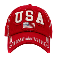 Image 1 of USA Embroidered Distressed Denim Baseball Cap, Patriotic Hat
