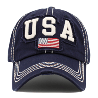 Image 2 of USA Embroidered Distressed Denim Baseball Cap, Patriotic Hat