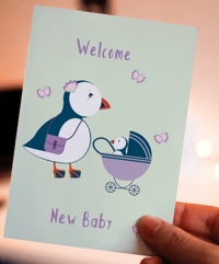 Image 1 of Puffins Welcome New Baby Greeting Card
