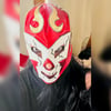 Worn Red, White & Gold Lucha Style Mask + Free Signed 8X10