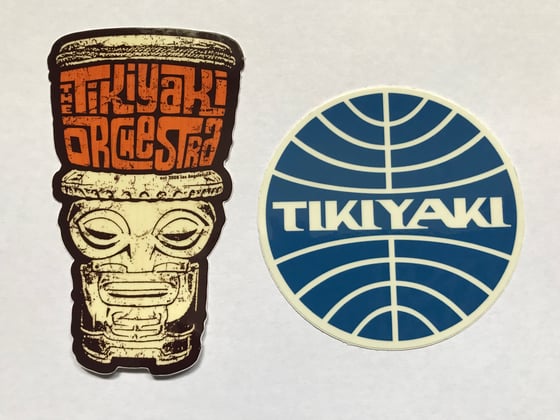 Image of Tikiyaki Orchestra"Airways "And "Jungle Jetset" Tiki Drum-Sticker (3"X3")
