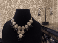 Image 3 of Midnight's Grace: The Black and White-gold Kundan Party Wear Set