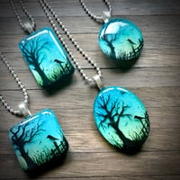 Image 1 of  Tree at Twilight Resin Pendant in Green/Turquoise