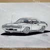 1970 Plymouth Barracuda Original Pen Drawing 8.5X11 Inches With Black Frame Free Ship