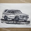 1988 Toyota Hilux 4Runner Original Pen Drawing 8.5X11 Inches With Black Frame Free Ship