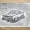 1992 GMC Sierra Truck Original Pencil Drawing 8.5X11 Inches With Black Frame Free Ship