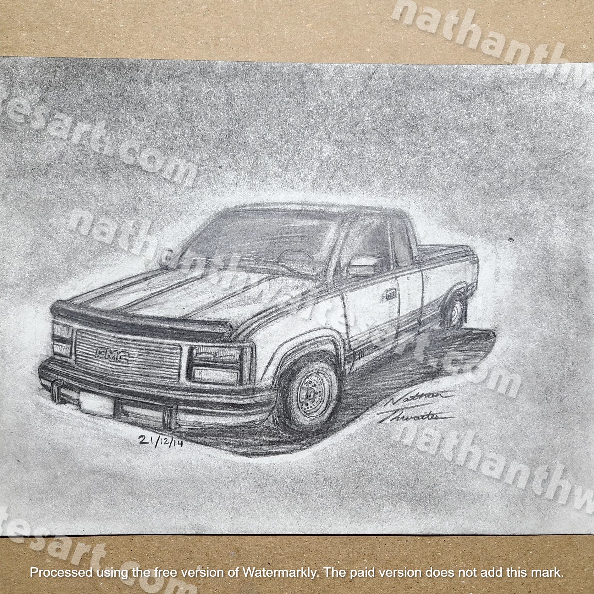 1992 GMC Sierra Truck Original Pencil Drawing 8.5X11 Inches With Black ...