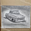 1957 Chevy Pickup Truck Original Pencil Drawing 8.5X11 Inches With Black Frame Free Ship