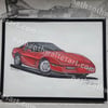 Original Red 1990 Corvette ZR1 Painting 8.5X11 Inches With Black Frame Free Ship