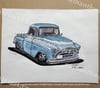 Original Blue 1957 Chevy Pickup Truck Painting 8.5X11 Inches With Black Frame Free Ship