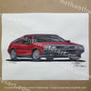 Original Red 1982 DMC DeLorean Painting 8.5X11 Inches With Black Frame Free Ship