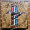 60s Ford Mustang Logo Wood Burn, Carve & Paint 1Inch Thick 7×7.5Inches Free Shipping