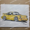 Original Yellow Porsche 964 (911) Painting 8.5X11 Inches With Black Frame Free Ship