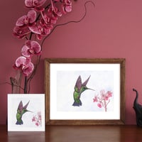 Image 2 of Print of an Emerald Hummingbird with free Art Card