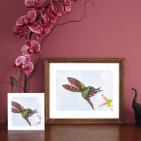Image 2 of Print of an Empress Hummingbird with free Art Card