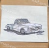 Original White 1967 Chevy C10 Side Step Truck Painting 8.5X11 Inches With Black Frame & Free Ship