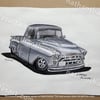 Original Silver 1957 Chevy Pickup Truck Painting 8.5X11 Inches With Black Frame & Free Ship