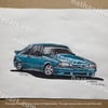 Original Blue 93' Mustang FoxBody Saleen Edition Painting 8.5X11 Inches With Black Frame & Free Ship