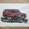 Original Red 1988 Toyota Hilux 4RunnerTruck Painting 8.5X11 Inches With Black Frame & Free Ship