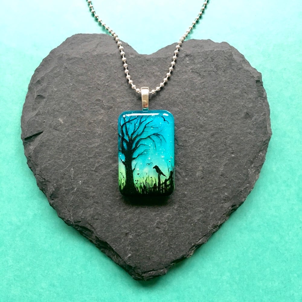  Tree at Twilight Resin Pendant in Green/Turquoise