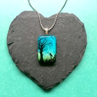 Image 3 of  Tree at Twilight Resin Pendant in Green/Turquoise