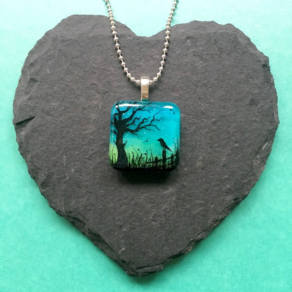  Tree at Twilight Resin Pendant in Green/Turquoise