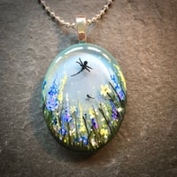 Image 1 of Summer Meadow with Delphiniums Hand Painted Resin Pendant