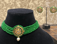 Image 1 of Enchanting Emerald: A Green Choker Necklace and Earrings Set