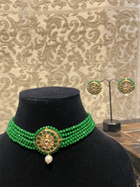 Image 2 of Enchanting Emerald: A Green Choker Necklace and Earrings Set