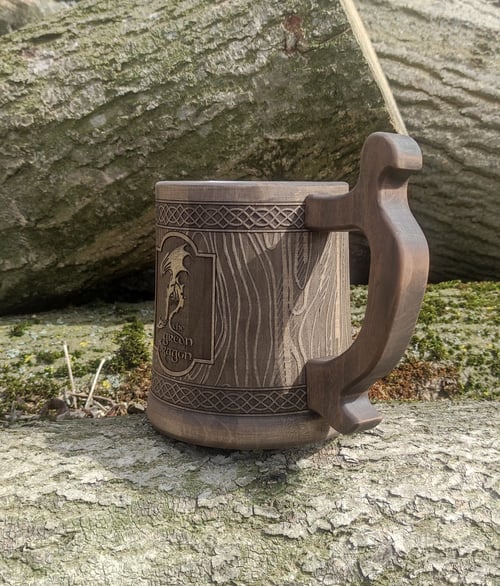 Image of Personalized wooden beer mug, Green Dragon tankard, Groomsman gift, green flagon beer mug