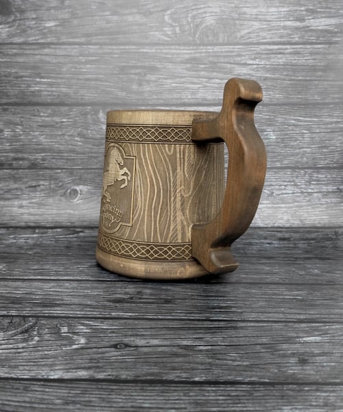 Image of Personalized wooden beer mug, Prancing Pony, Groomsman gift, Personalized beer tankard