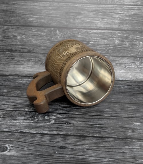 Image of Personalized wooden beer mug, Prancing Pony, Groomsman gift, Personalized beer tankard