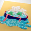 Bathhouse Frogs Art Print