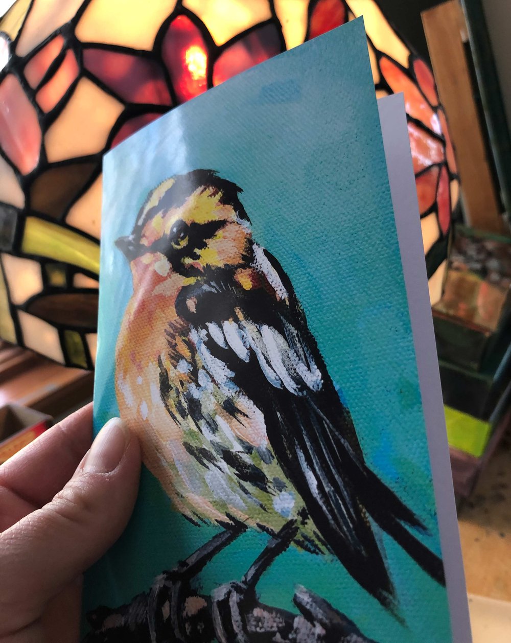 Notecard of View From the Treetops - a blackburnian warbler card