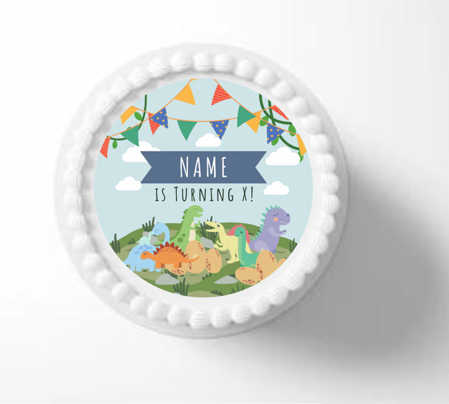PERSONALISED Pre-cut Birthday DINOSAUR PARTY Toppers / Cupcake Cookie Cake Edible Topper