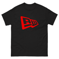 New Era-inspired "black t-shirt", "red graphic design"