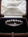 EDWARDIAN 18CT PLATINUM NATURAL PEARL DIAMOND BROOCH IN ORIGINAL FITTED BOX