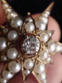 Image 2 of Victorian 9ct yellow gold seed pearl diamond celestial star starburst pendant