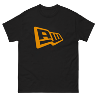 New Era-inspired "black t-shirt", “Orange graphic design"