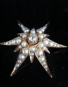 Victorian 9ct yellow gold seed pearl diamond celestial star starburst pendant