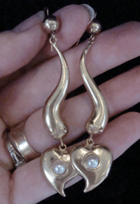 Image 2 of EDWARDIAN VICTORIAN 9CT YELLOW GOLD CULTURED SNAKE HEART DROP EARRINGS 4.2G