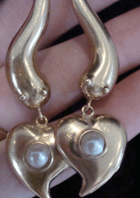 Image 3 of EDWARDIAN VICTORIAN 9CT YELLOW GOLD CULTURED SNAKE HEART DROP EARRINGS 4.2G