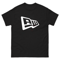 New Era-inspired "black t-shirt", “White graphic design"