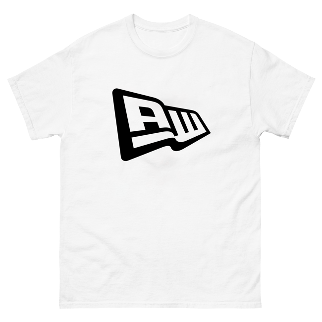 New Era-inspired White t-shirt, “Black graphic design