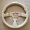 VOLANT GIANCARLO SIMILI CUIR BLANC ET ALU POLI